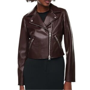 NEW Aritzia Wilfred Stunner Chocolate Brown Vegan Leather Moto Jacket Women’s M